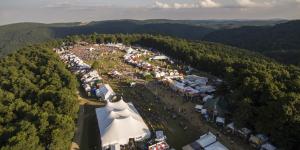 Aerial view of the festival in the mountains